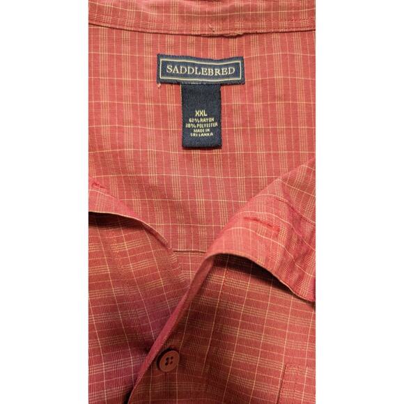 Saddlebred Shirt Men's XXL Red/Tan Plaid Button Down Shirt Front Pocket Casual - Picture 4 of 8